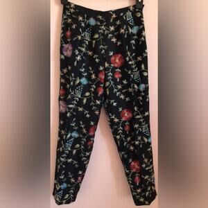 Vintage Silkland 100% Silk Black Embroidered Floral Ankle pants size 6 petite